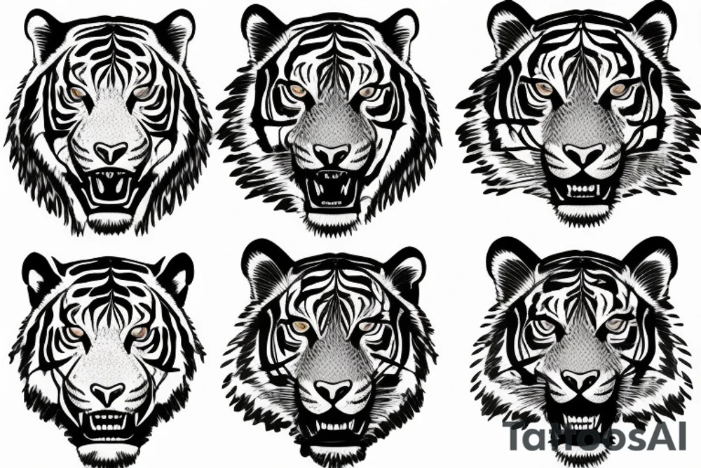 Tiger head with jungle trees tattoo idea