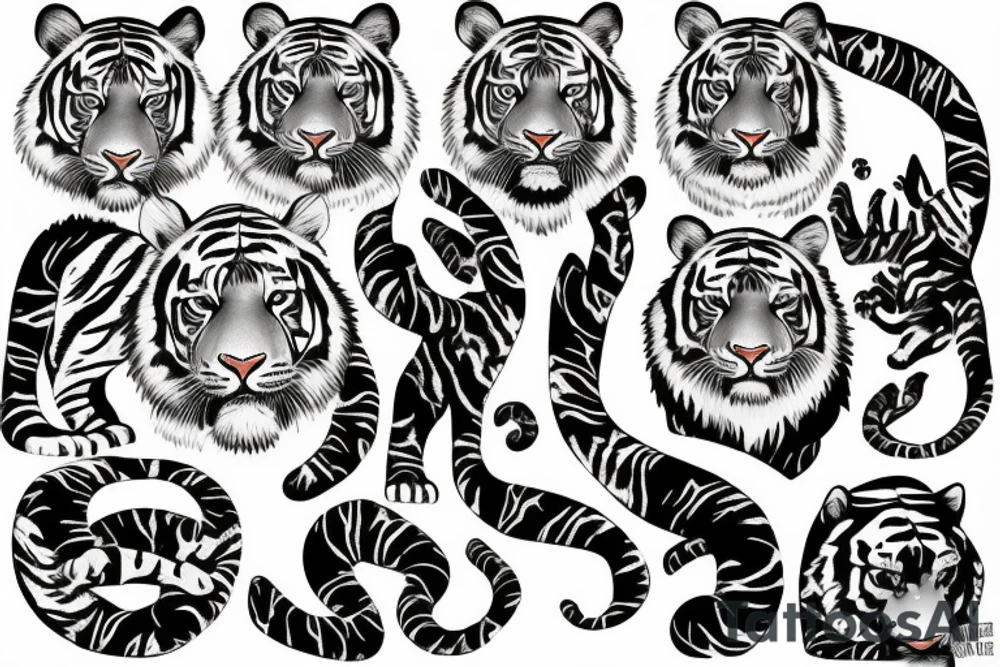 Tiger head with jungle trees tattoo idea