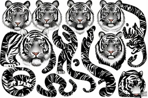 Tiger head with jungle trees tattoo idea