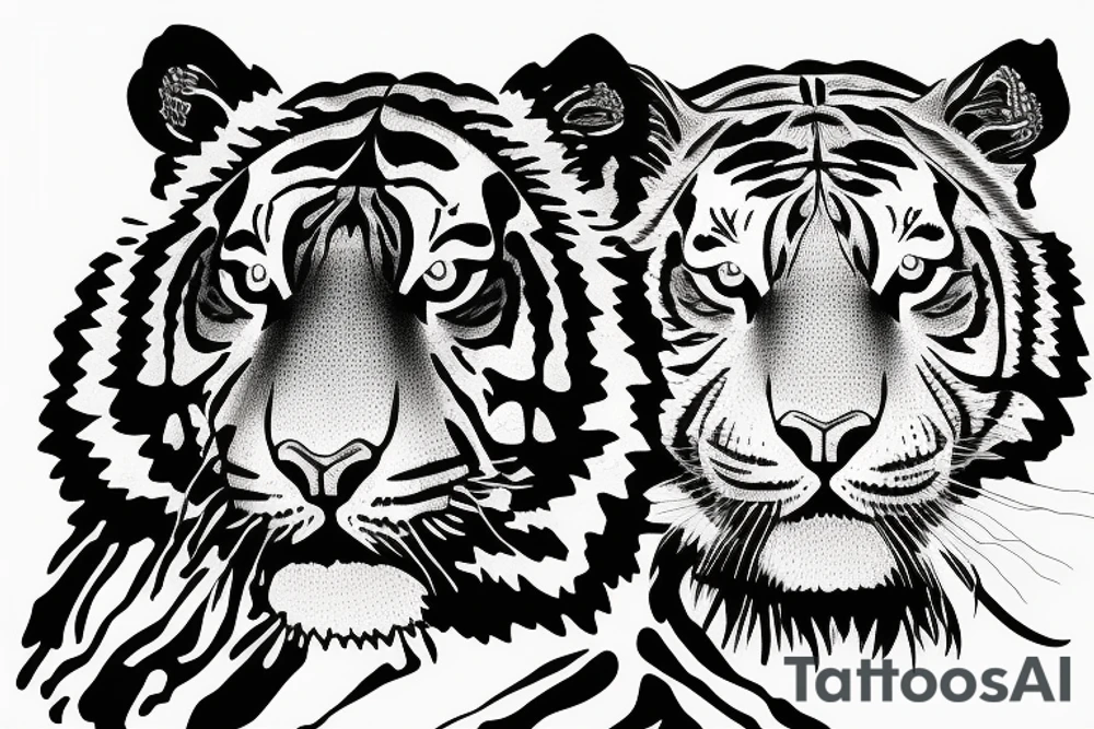 Tiger head with jungle trees tattoo idea