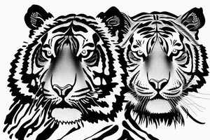 Tiger head with jungle trees tattoo idea