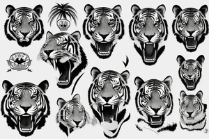 Tiger head with jungle trees tattoo idea