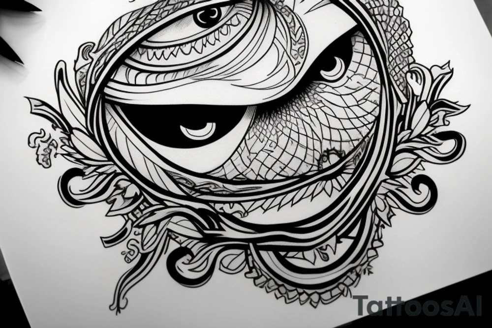 color sketch for the proverbial tattoo motif 
"an eye for an eye" tattoo idea