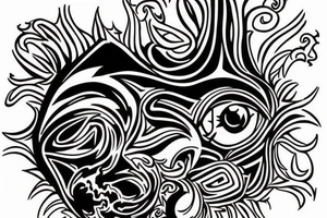 color sketch for the proverbial tattoo motif 
"An eye for an eye. A tooth for a tooth." tattoo idea