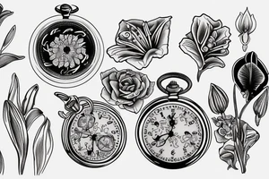 A lily flower behind a pocket watch tattoo idea