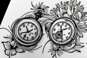 A lily flower behind a pocket watch tattoo idea