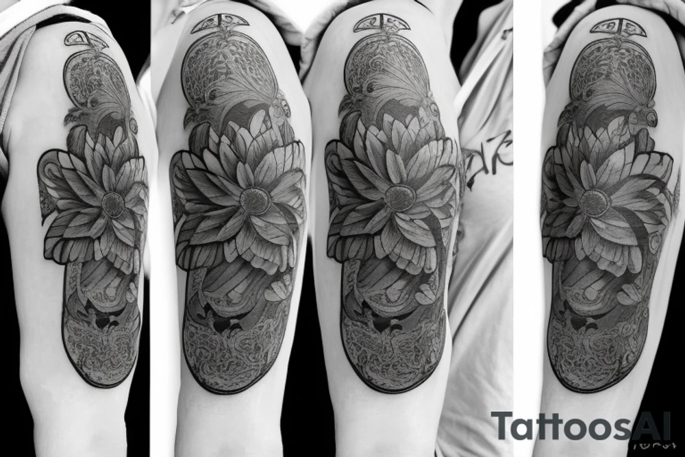 A lily flower behind a pocket watch tattoo idea