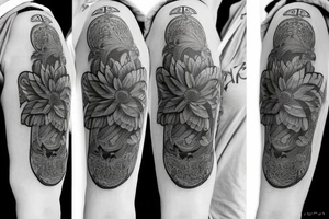 A lily flower behind a pocket watch tattoo idea