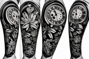 A lily flower behind a pocket watch tattoo idea