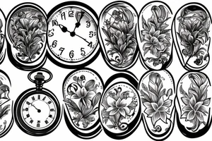 A lily flower behind a pocket watch tattoo idea