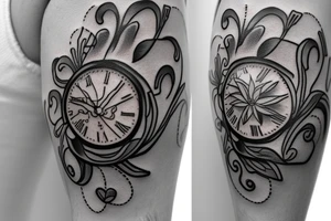 A lily flower behind a pocket watch tattoo idea
