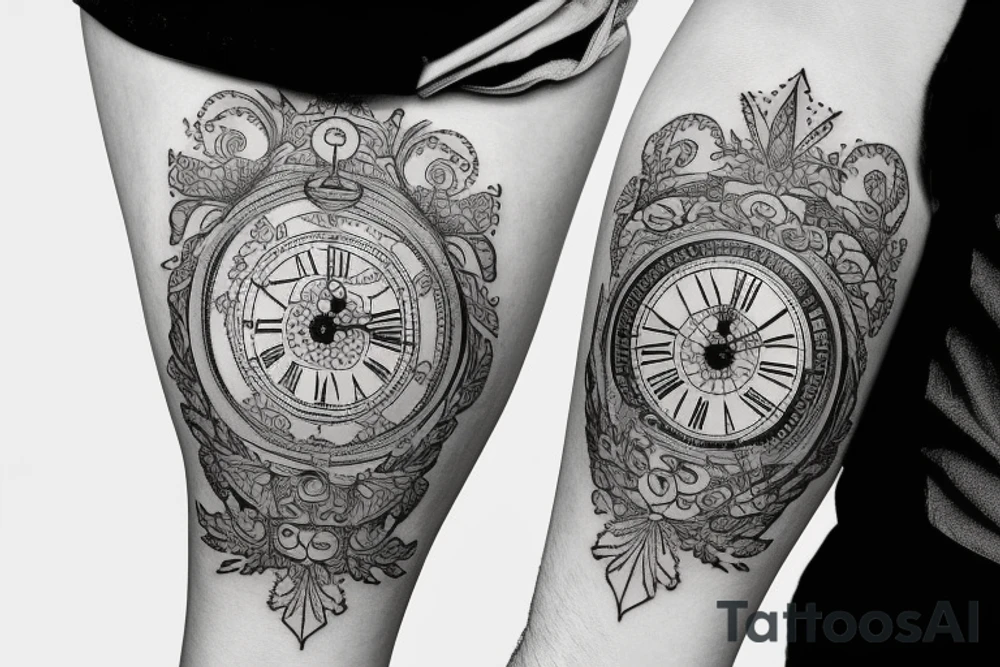 A lily flower behind a pocket watch tattoo idea