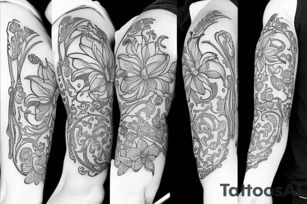 A lily flower behind a pocket watch tattoo idea
