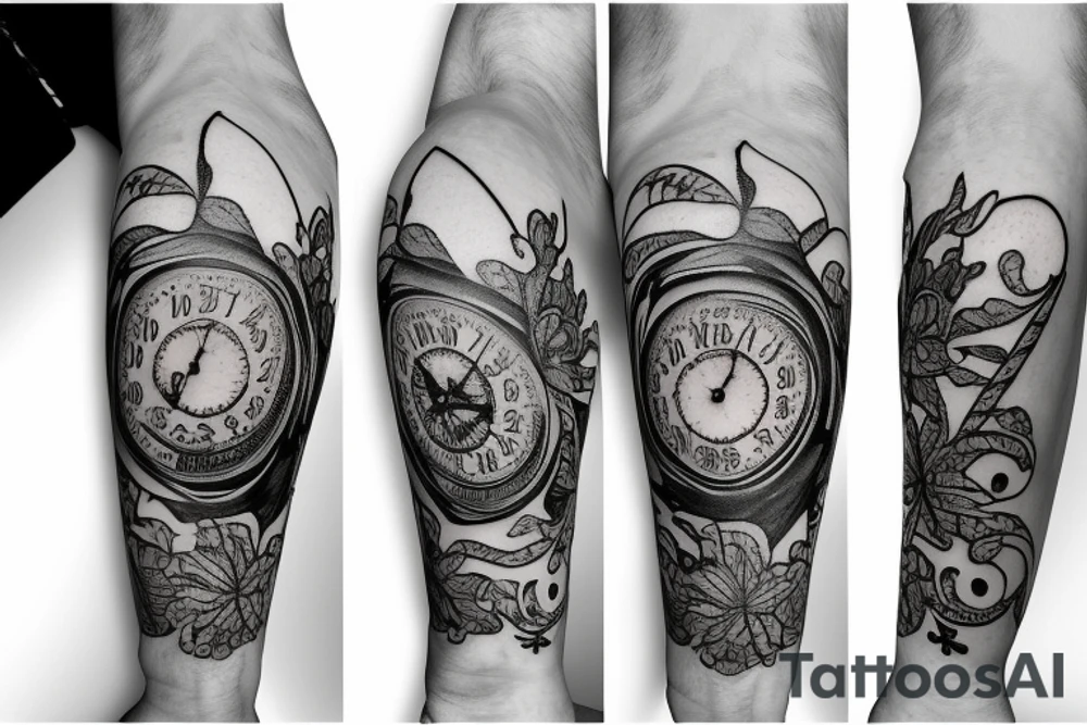 A lily flower behind a pocket watch tattoo idea