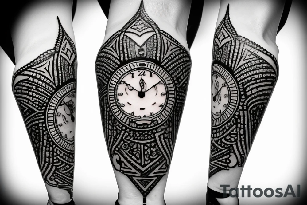A lily flower behind a pocket watch tattoo idea