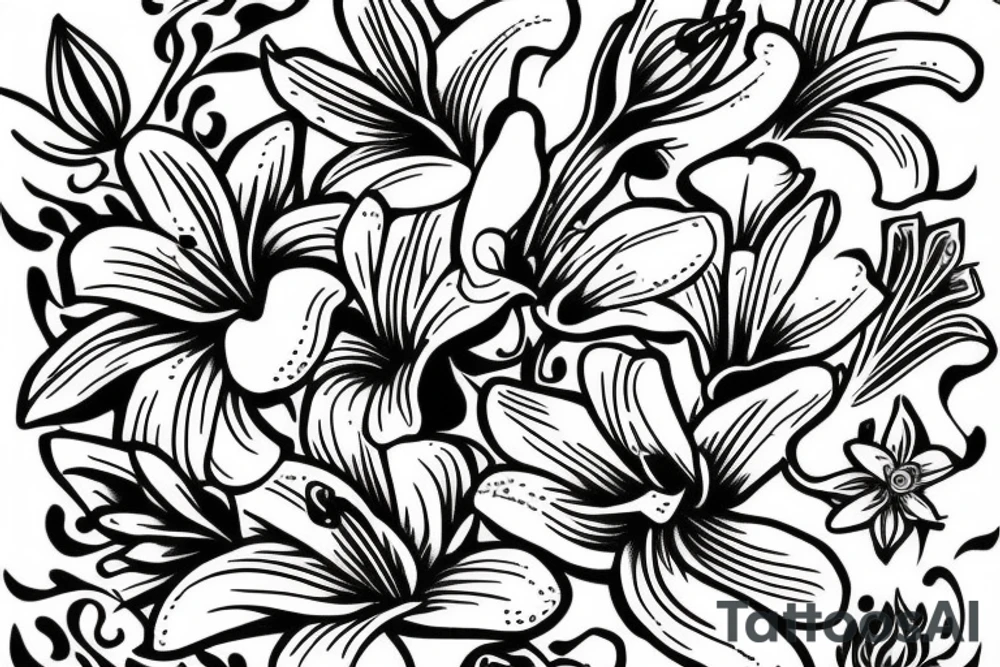 A lily flower behind a pocket watch tattoo idea