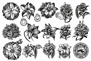 A lily flower behind a pocket watch tattoo idea