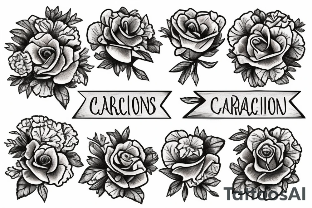anchor with marigolds, carnations, roses, morning glory flowers. tattoo idea