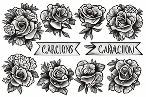 anchor with marigolds, carnations, roses, morning glory flowers. tattoo idea