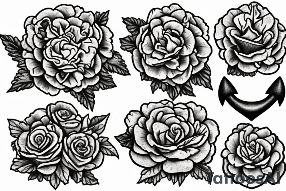 anchor with marigolds, carnations, roses, morning glory flowers. tattoo idea