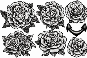 anchor with marigolds, carnations, roses, morning glory flowers. tattoo idea