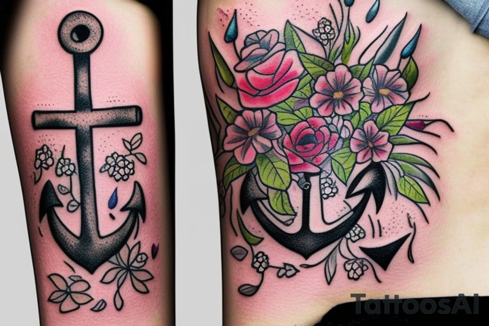 anchor with flowers tattoo idea