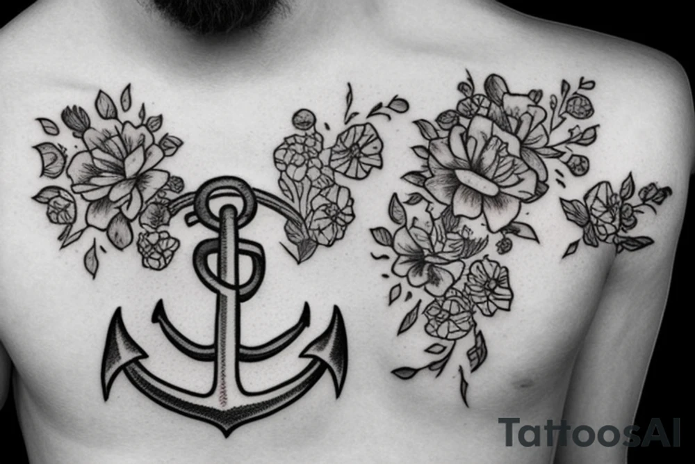 anchor with flowers tattoo idea