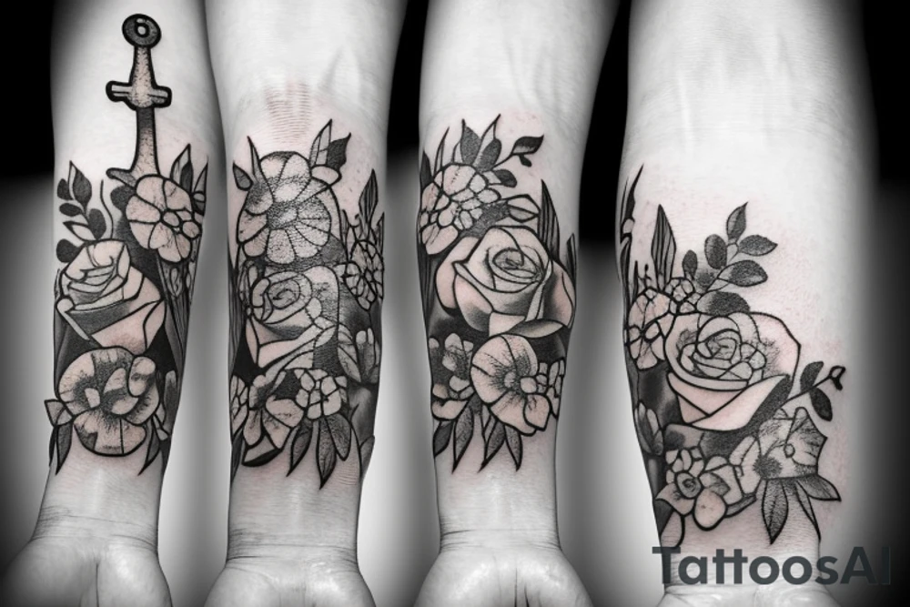 anchor with flowers tattoo idea