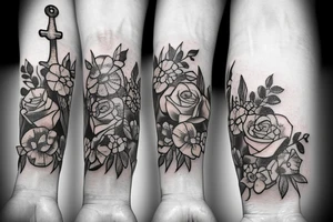 anchor with flowers tattoo idea