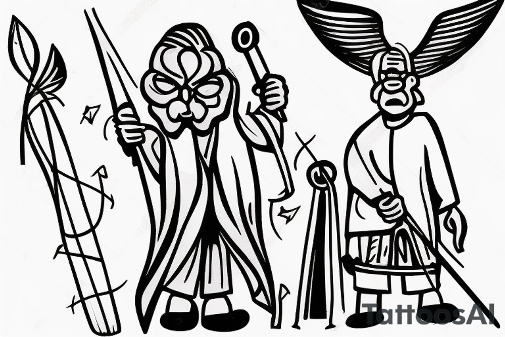 a tall old men carring a shepherds staff carried like a pastor tattoo idea