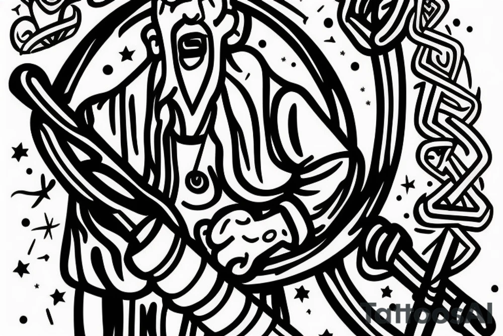 a tall old men carring a shepherds staff carried like a pastor tattoo idea