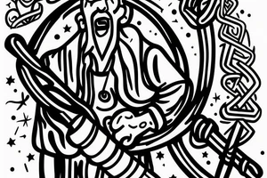 a tall old men carring a shepherds staff carried like a pastor tattoo idea