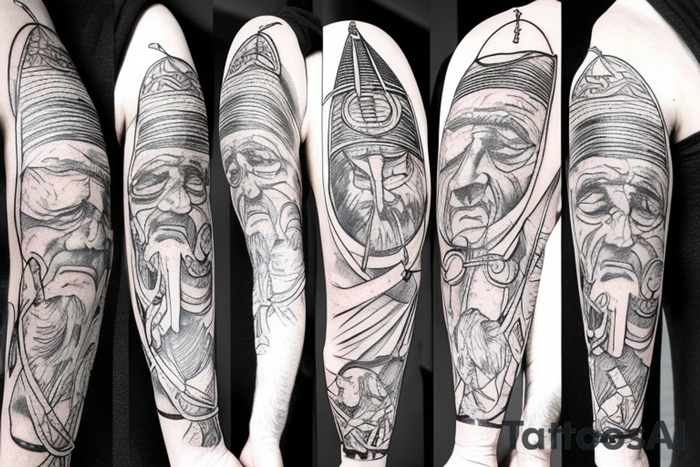 a tall old men carring a shepherds staff carried like a pastor tattoo idea