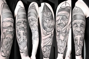 a tall old men carring a shepherds staff carried like a pastor tattoo idea
