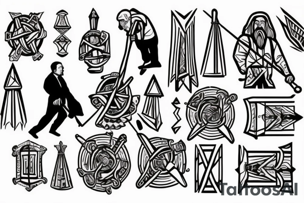 a tall old men carring a shepherds staff carried like a pastor tattoo idea