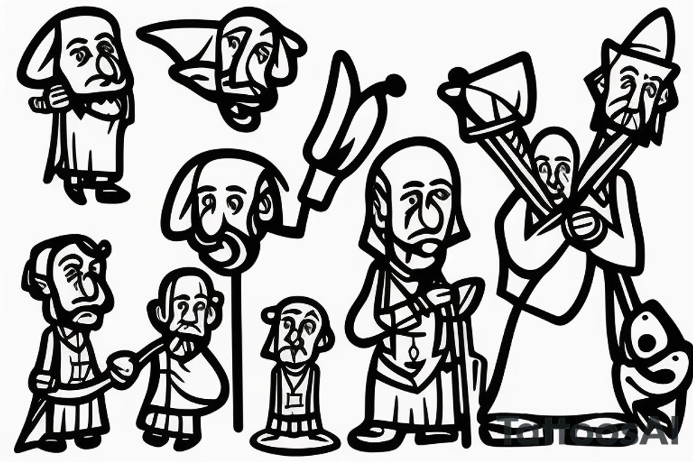 a tall old men carring a shepherds staff carried like a pastor tattoo idea