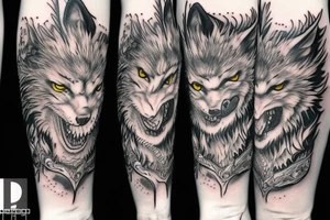 wolf with yellow eyes and a white dragon with red eyes tattoo idea