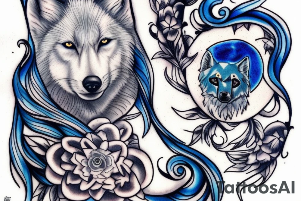 white wolf with blue eyes tattoo idea