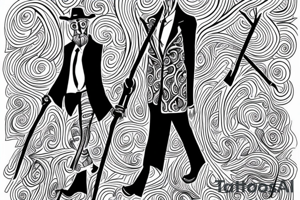 a tall men full body carring a shepherds staff carried like a pastor. tattoo idea