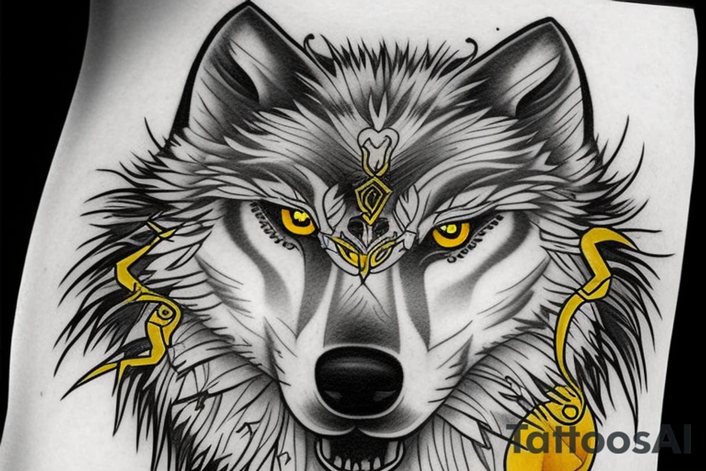 white wolf with yellow 
eyes tattoo idea