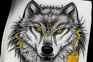 white wolf with yellow 
eyes tattoo idea