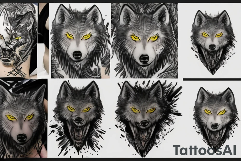 white wolf with yellow 
eyes tattoo idea
