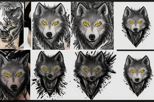 white wolf with yellow 
eyes tattoo idea
