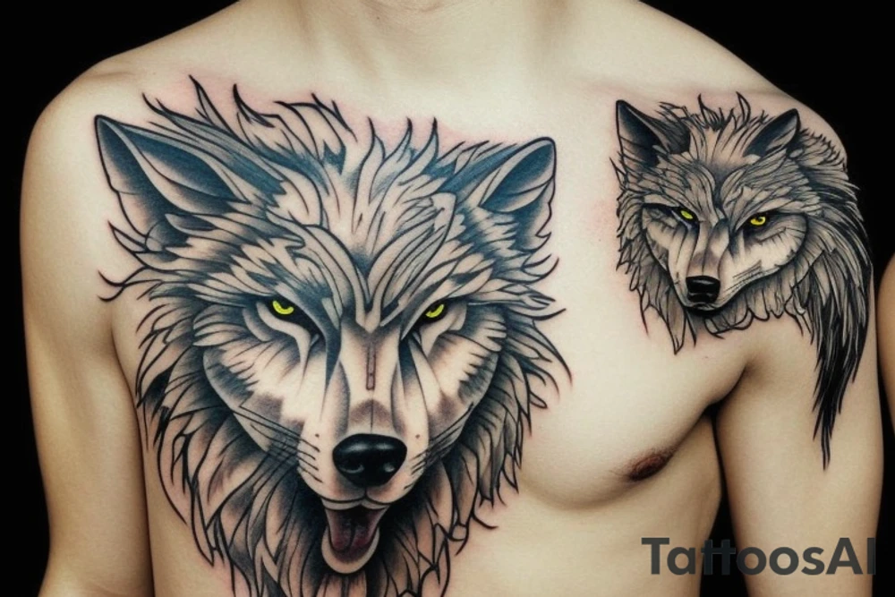 white wolf with yellow 
eyes tattoo idea