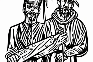 a tall men full body carring a shepherds staff carried like a pastor. tattoo idea