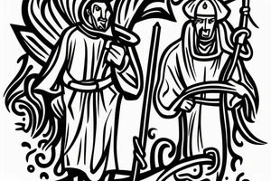 a tall men full body carring a shepherds staff carried like a pastor. tattoo idea