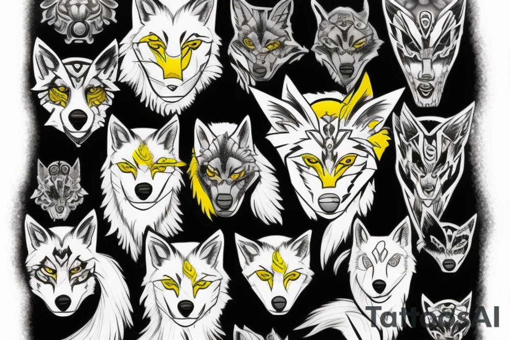 white wolf with yellow 
eyes tattoo idea