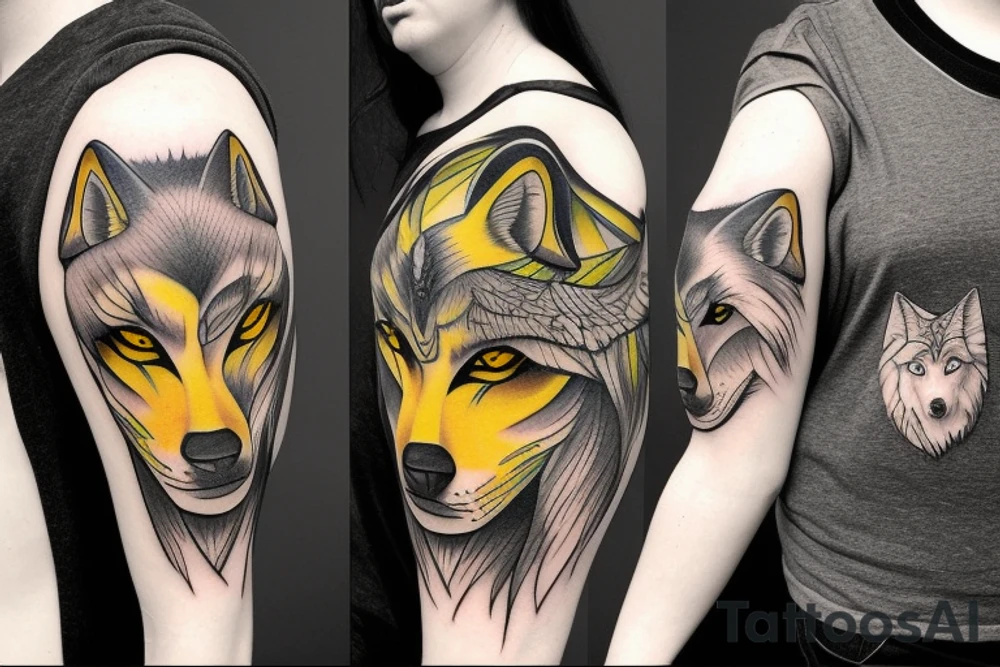 white wolf with yellow 
eyes tattoo idea
