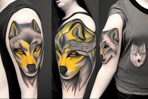 white wolf with yellow 
eyes tattoo idea