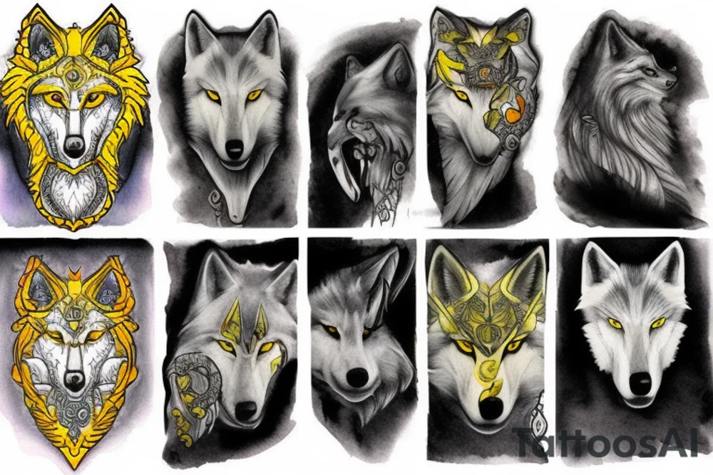 white wolf with yellow 
eyes tattoo idea